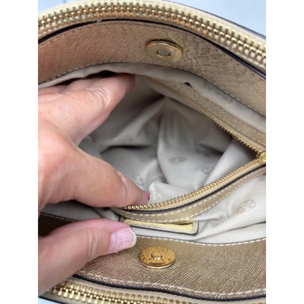 Tory Burch Robinson Satchel Medium Gold Metallic Saffiano Leather Bag